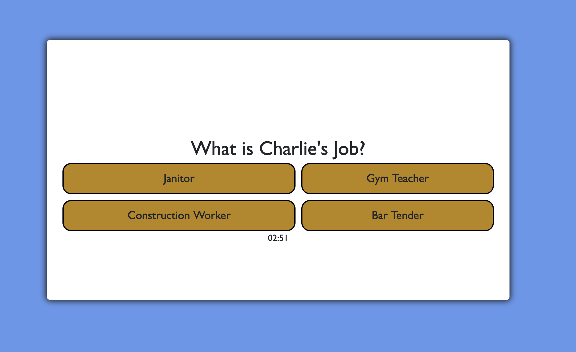 screen shot of quiz app